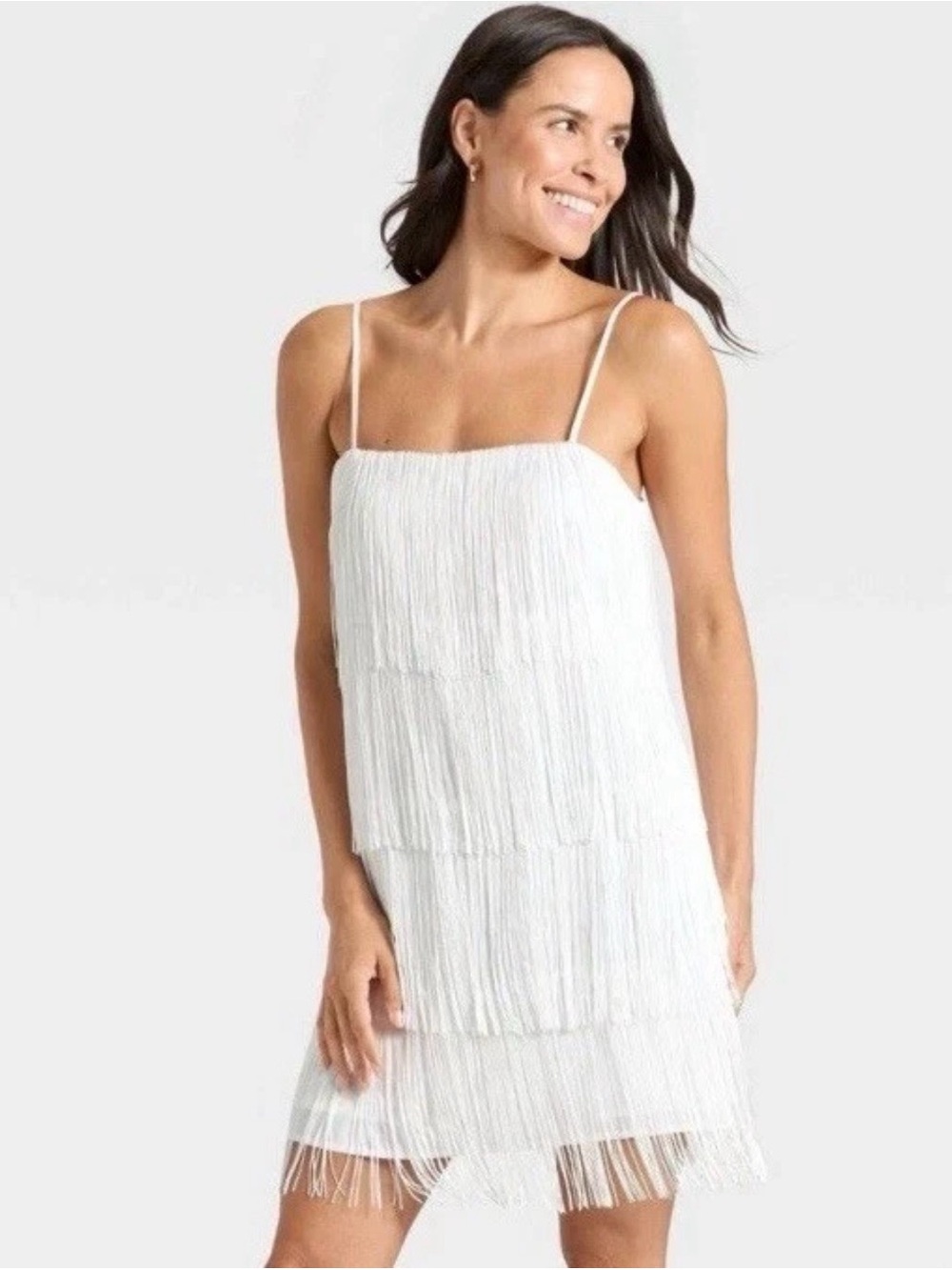 A New Day Women's Fringe Mini Dress, White, Size S, NWT!